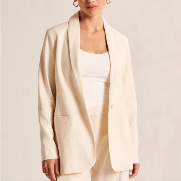 Abercrombie & Fitch Jackets & Blazers - Abercrombie & Fitch Linen-Blend Shawl Cream Collar Blazer size medium chic